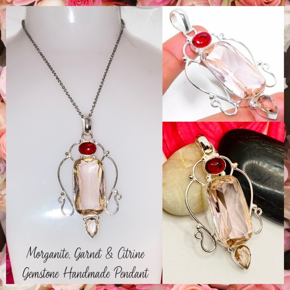 Nice Morganite, Garnet & Citrine Handmade Pendant - Picture 1 of 5